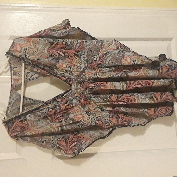 Victoria's Secret Vntg Deep V-Neck Swim Cover-Up Paisley Crochet Trim Mini Dress - Picture 4 of 14